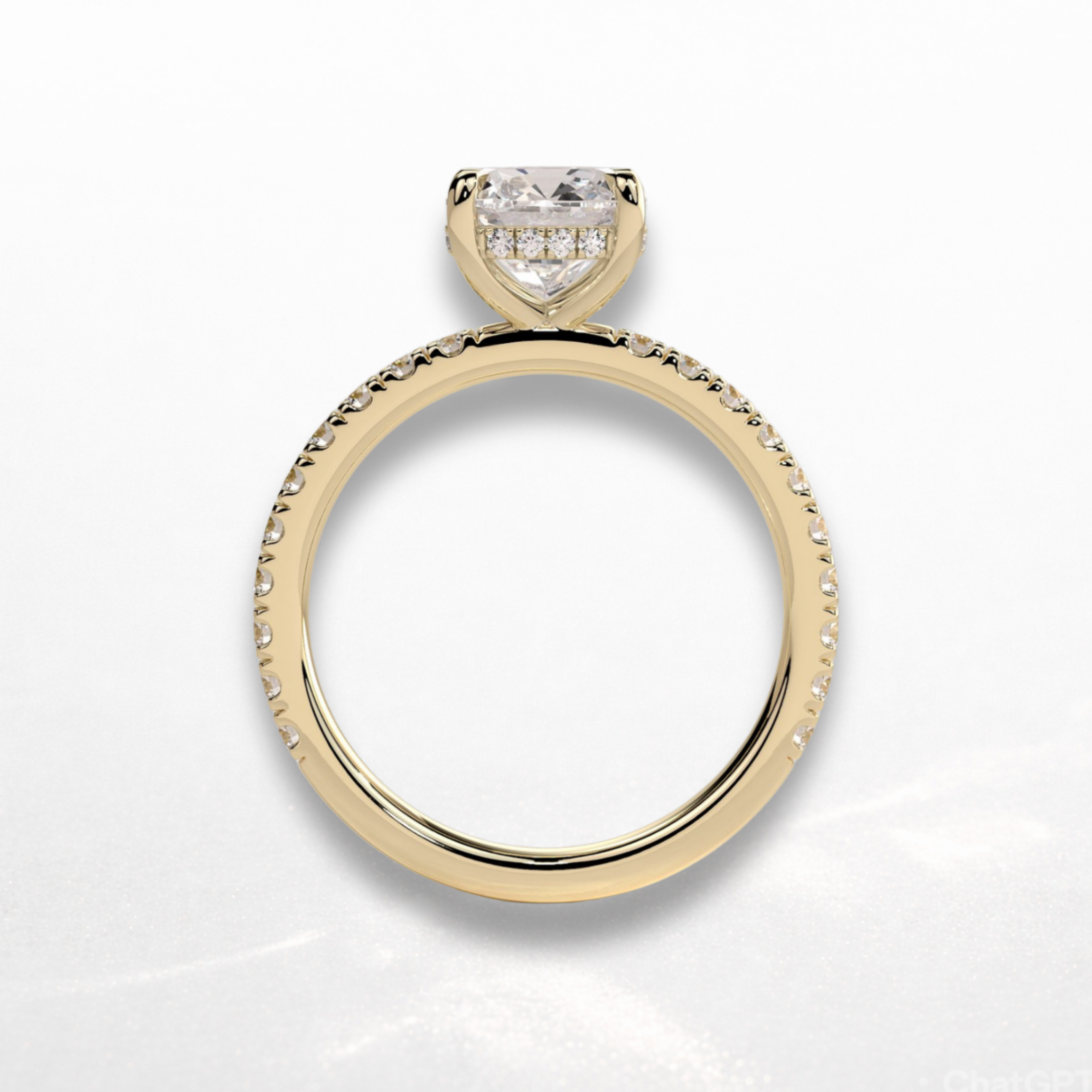 Cushion Pavé Solitaire Ring with Hidden Halo