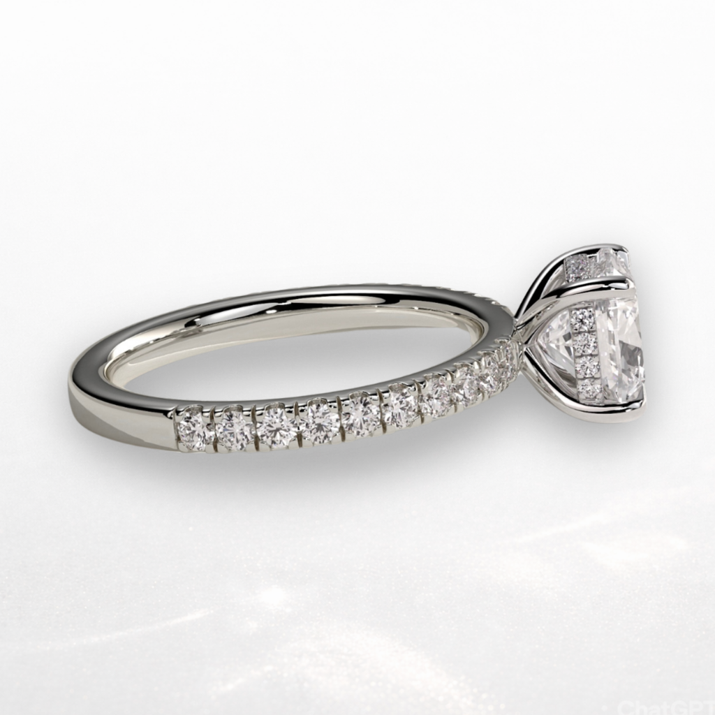 Cushion Pavé Solitaire Ring with Hidden Halo