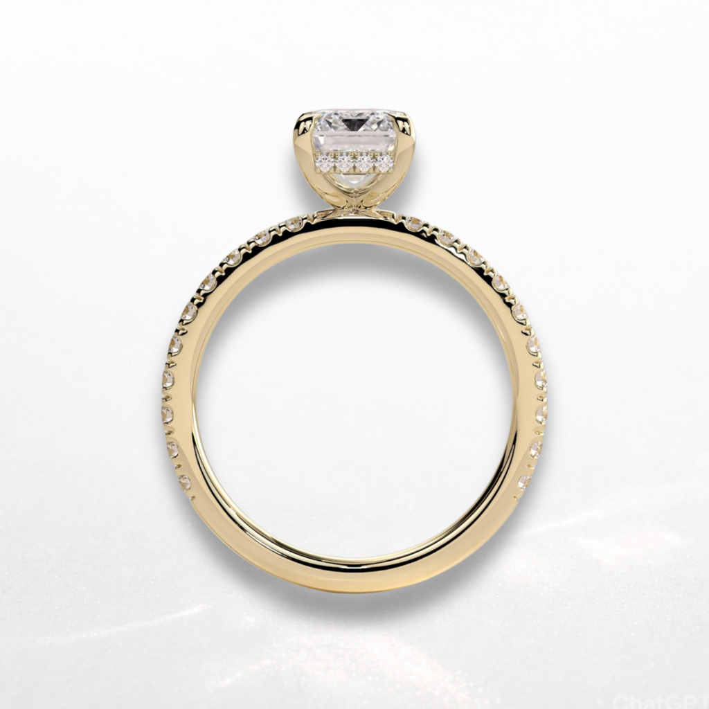 Emerald Pavé Solitaire Ring with Hidden Halo
