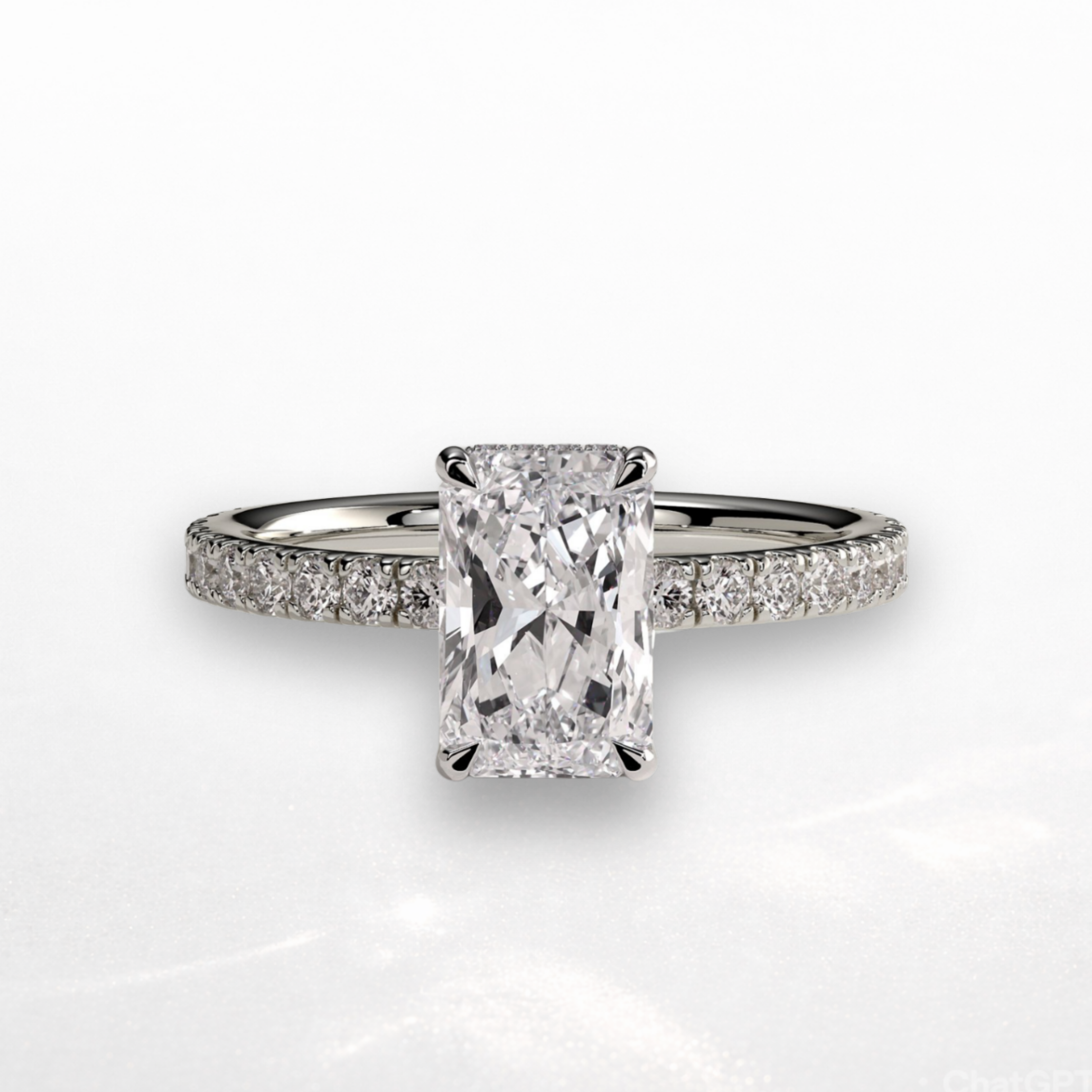 Radiant Pavé Solitaire Ring with Hidden Halo