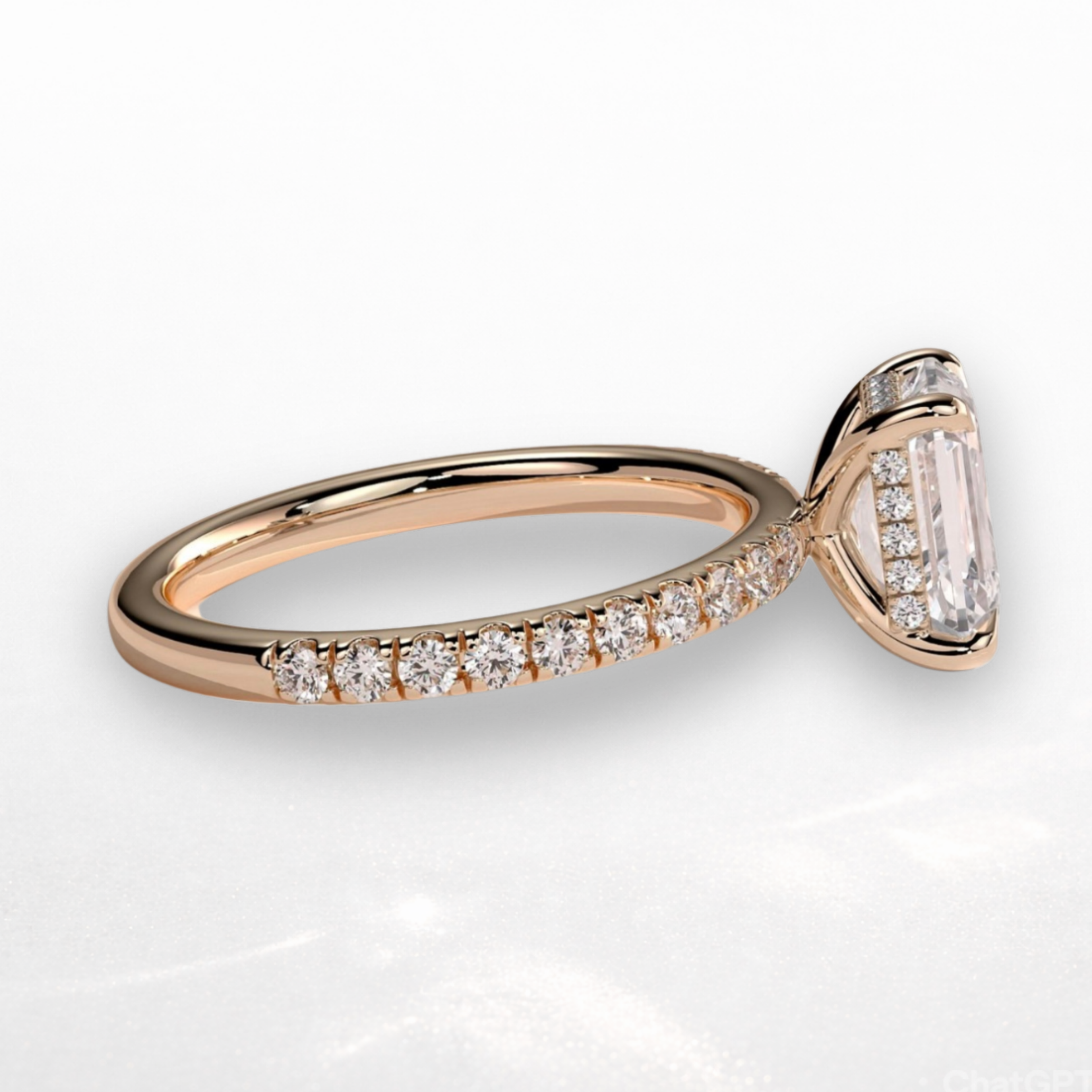 Emerald Pavé Solitaire Ring with Hidden Halo