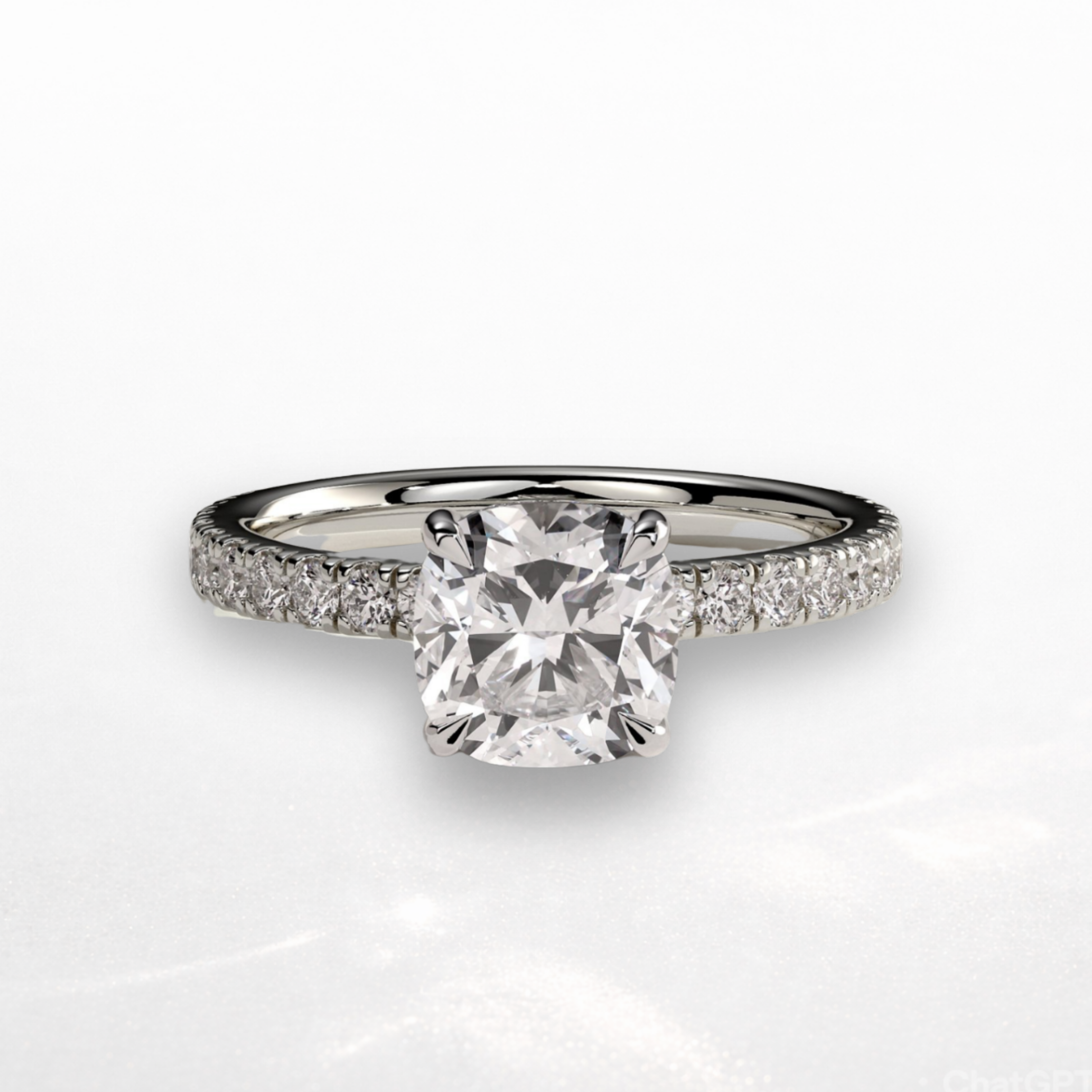 Cushion Pavé Solitaire Ring with Hidden Halo