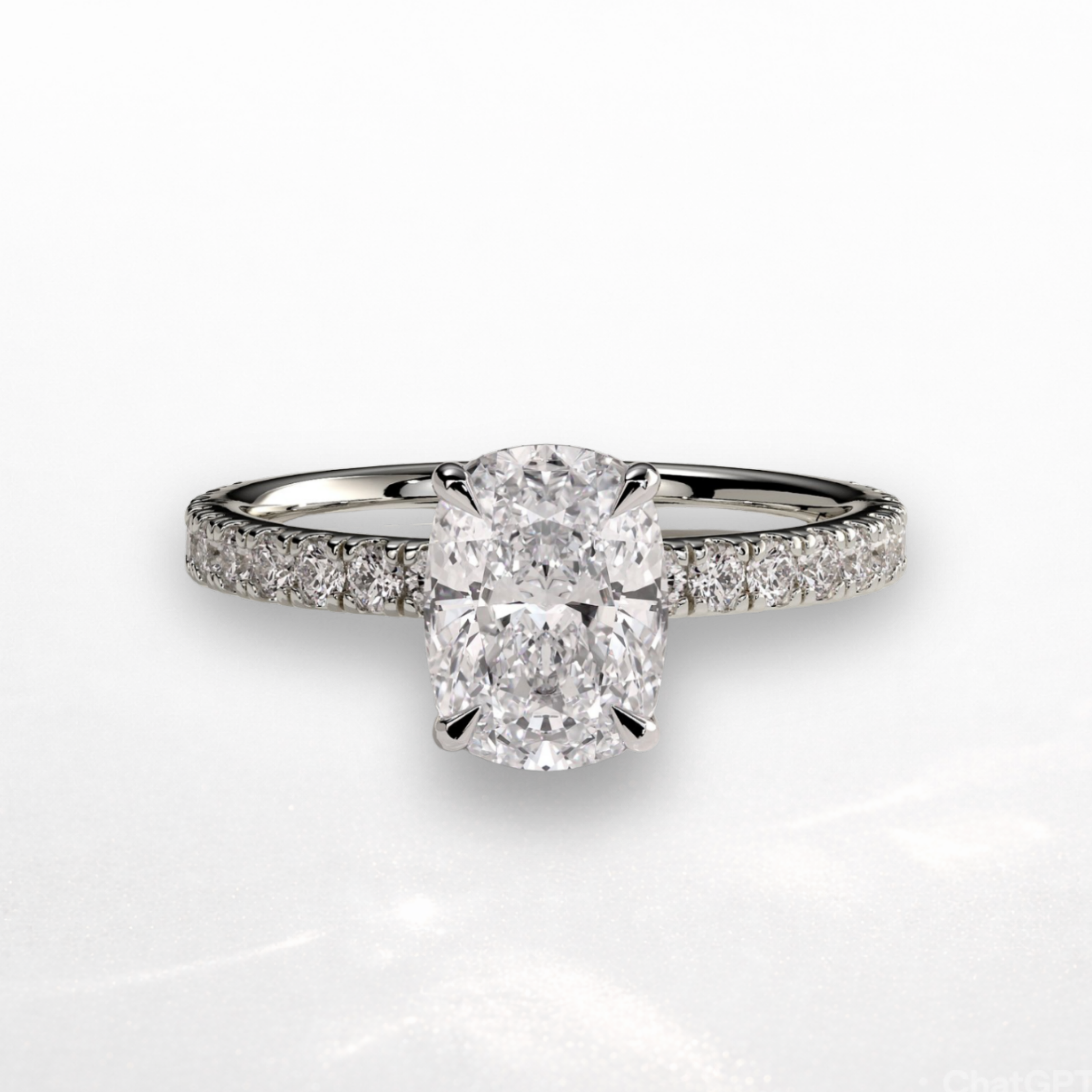 Elongated Cushion Pavé Solitaire Ring with Hidden Halo