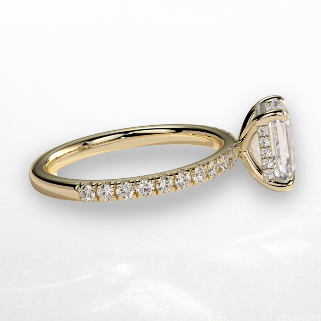 Emerald Pavé Solitaire Ring with Hidden Halo