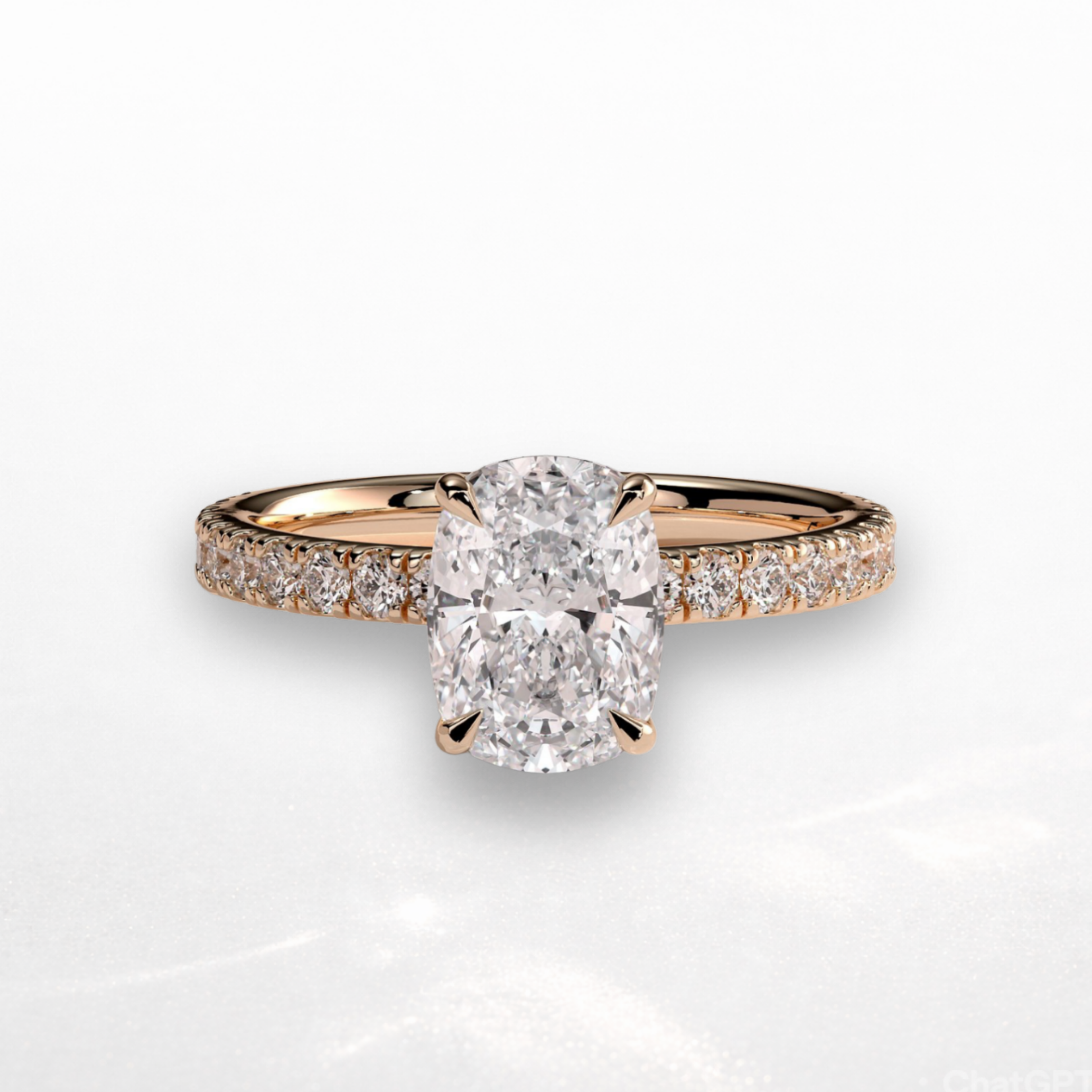 Elongated Cushion Pavé Solitaire Ring with Hidden Halo