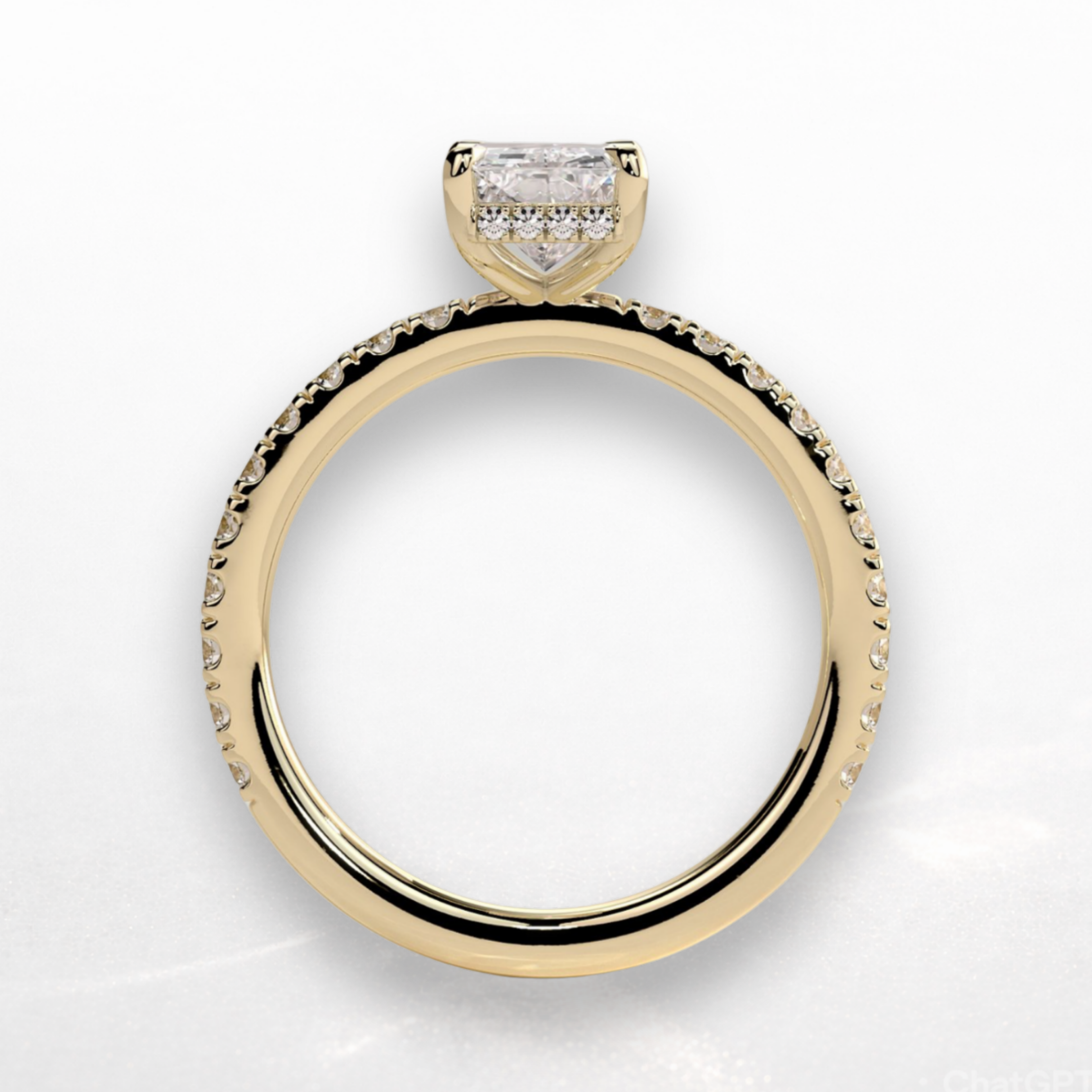 Radiant Pavé Solitaire Ring with Hidden Halo