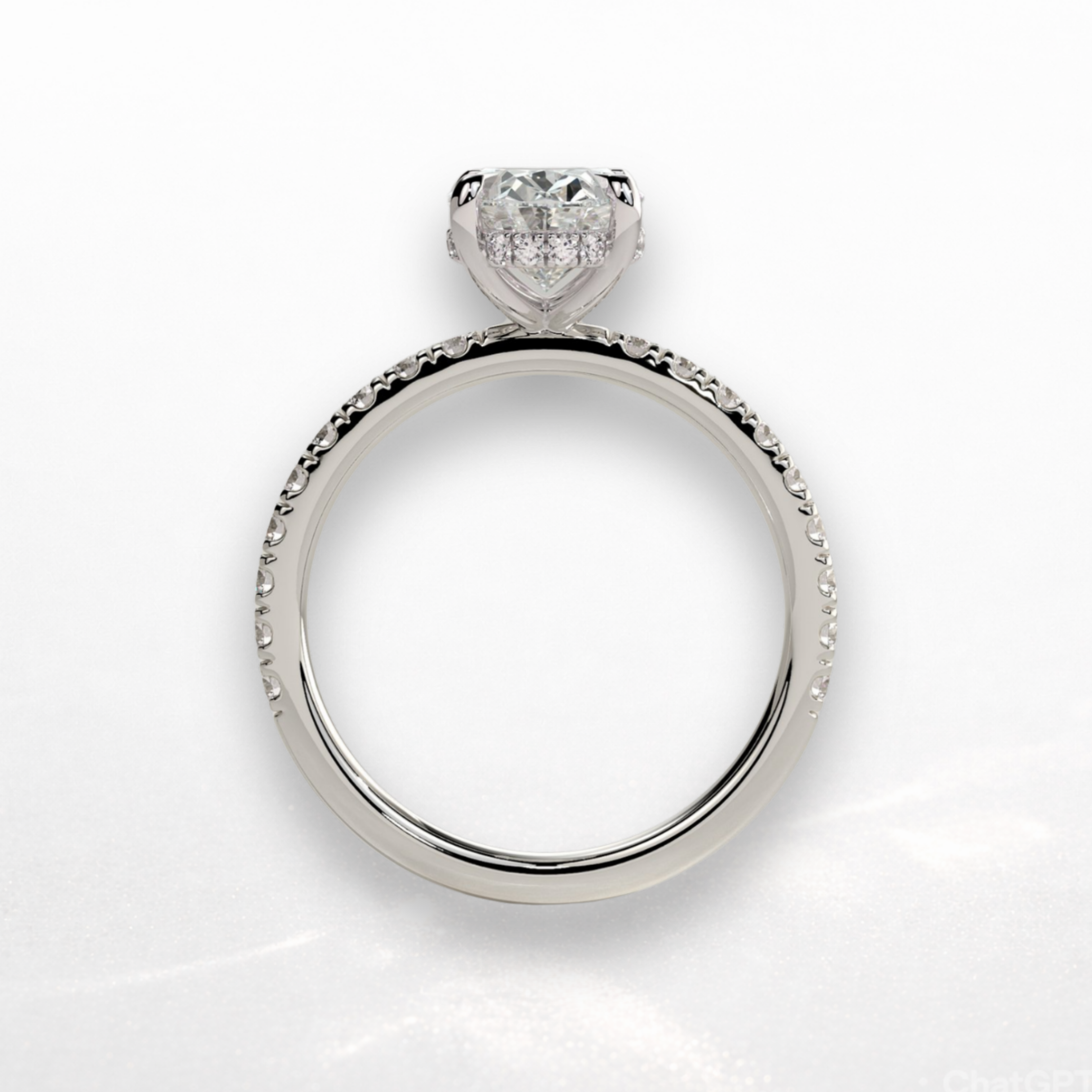 Pear Pavé Solitaire Ring with Hidden Halo