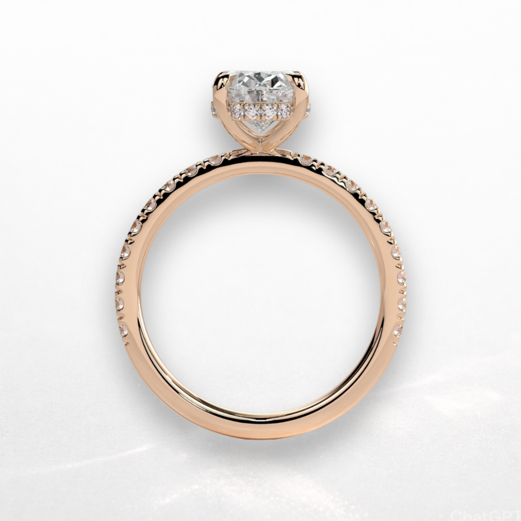 Oval Pavé Solitaire Ring with Hidden Halo