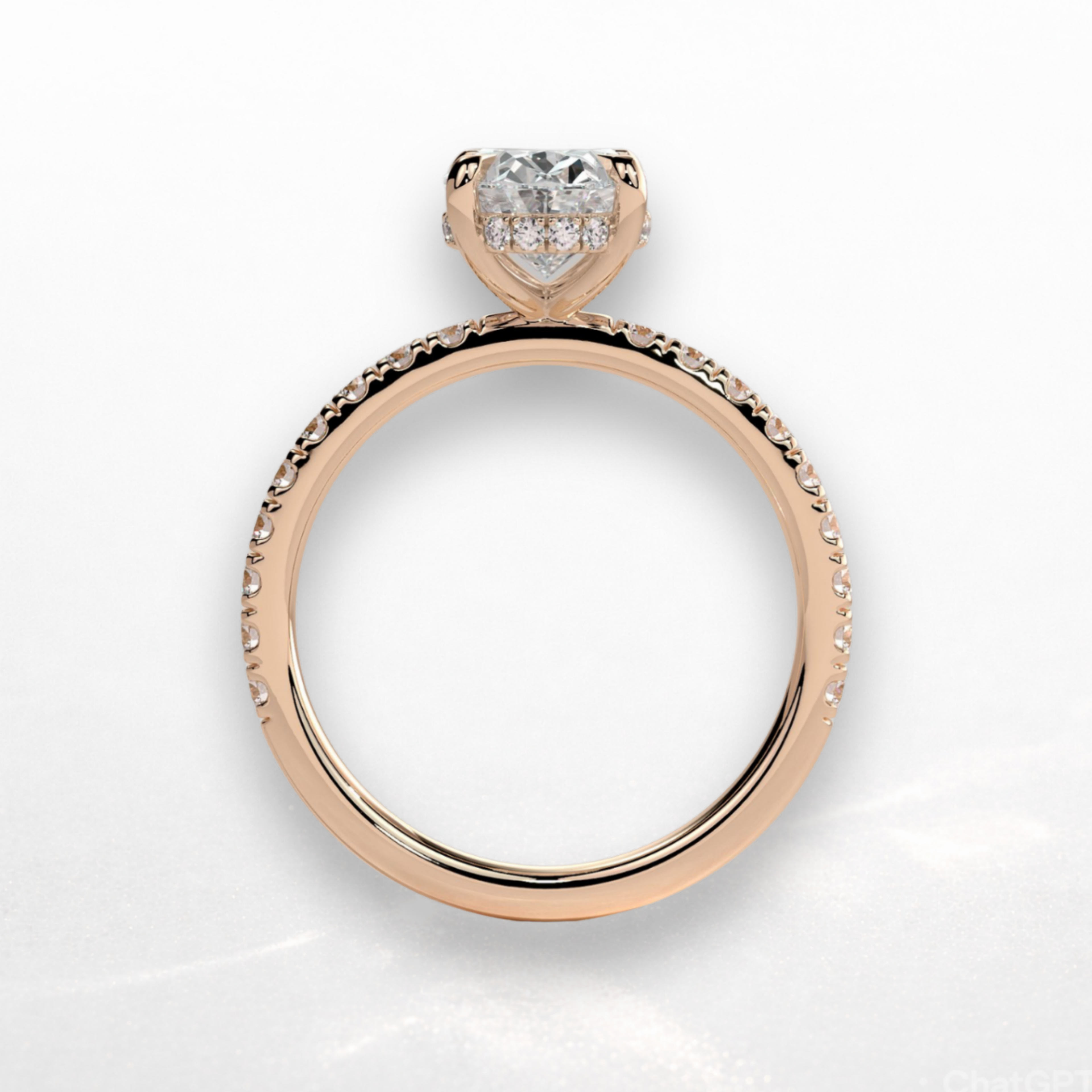 Oval Pavé Solitaire Ring with Hidden Halo
