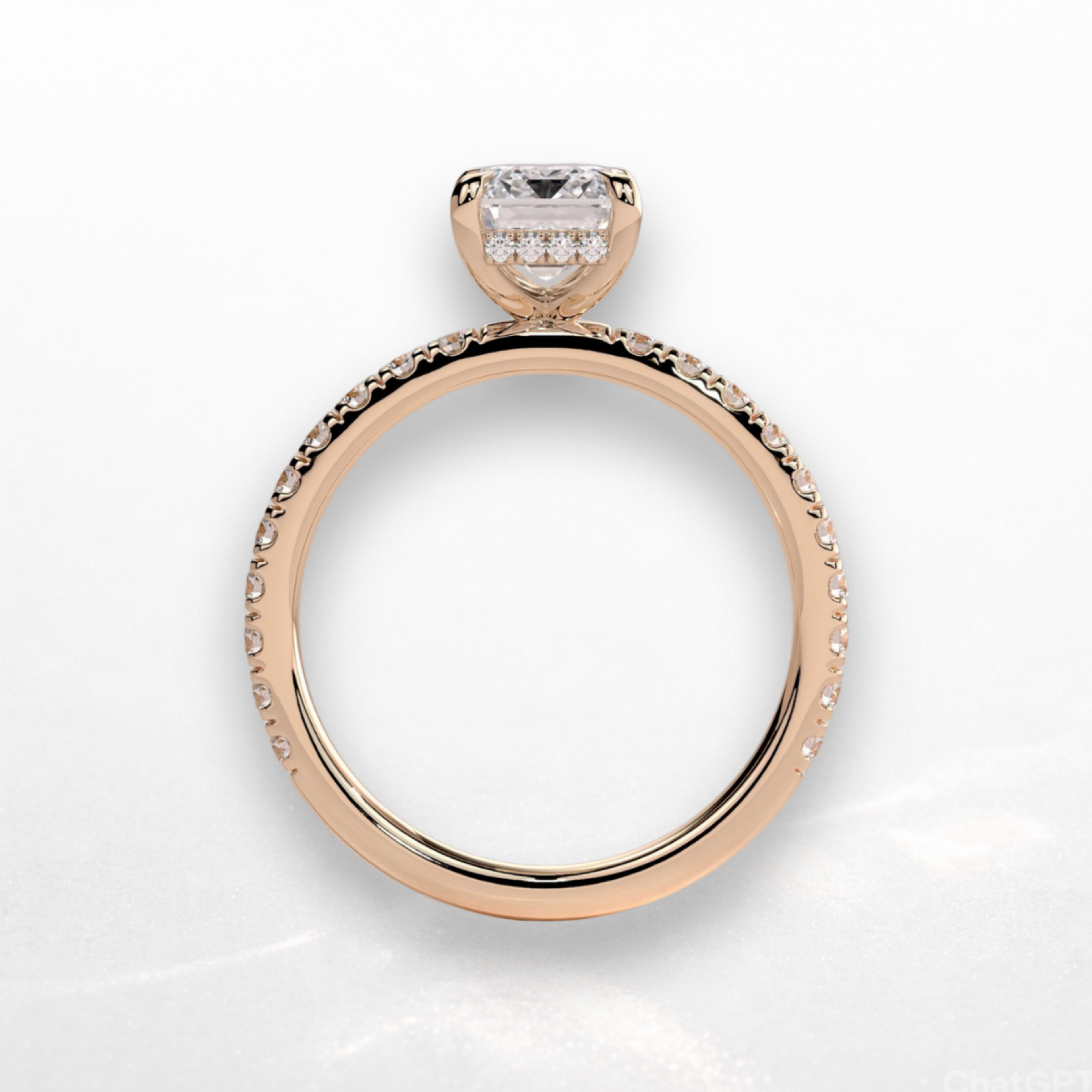 Emerald Pavé Solitaire Ring with Hidden Halo