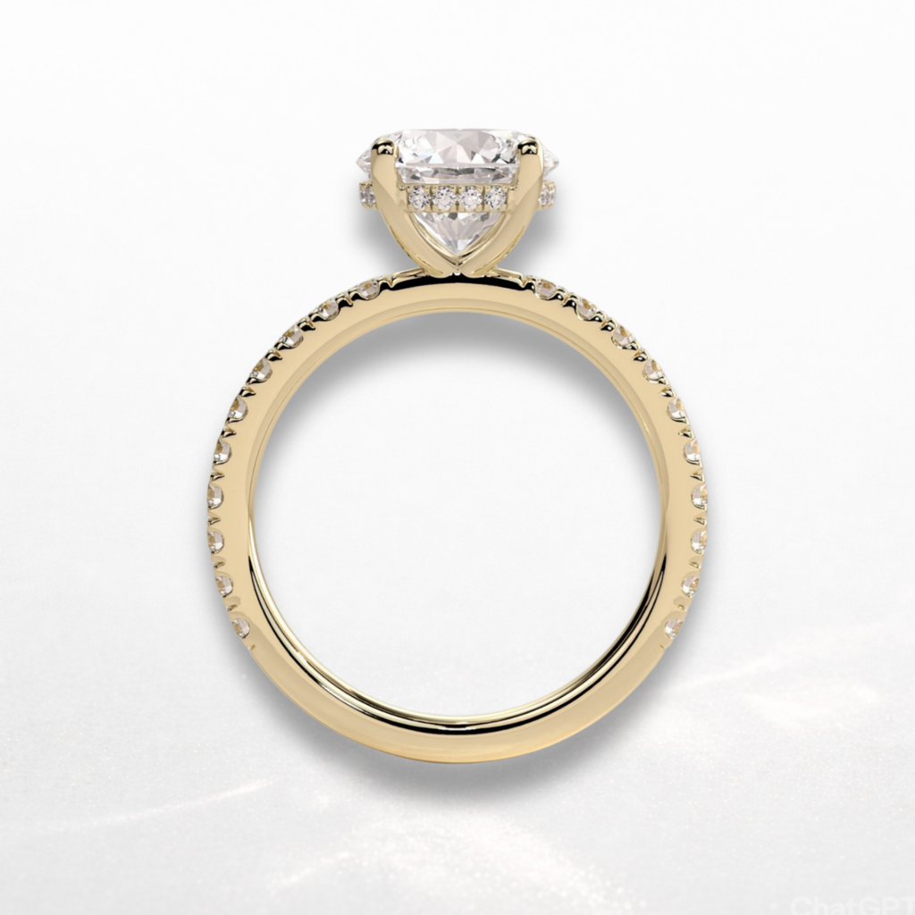 Round Pavé Solitaire Ring with Hidden Halo