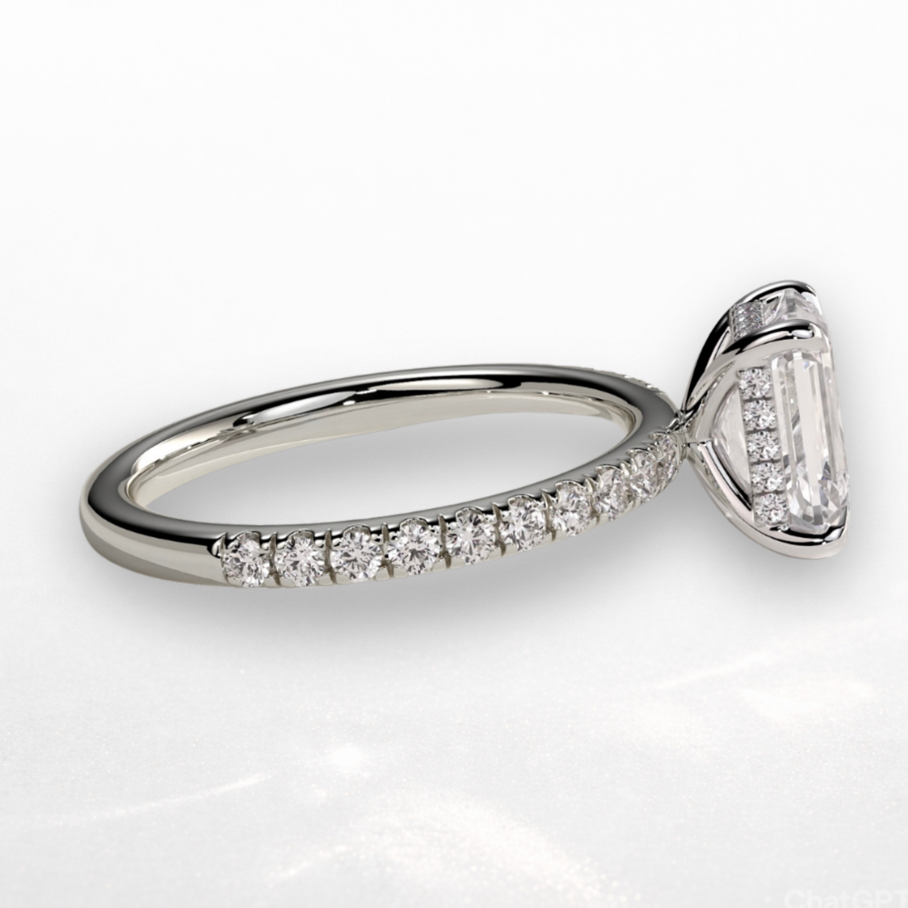 Emerald Pavé Solitaire Ring with Hidden Halo