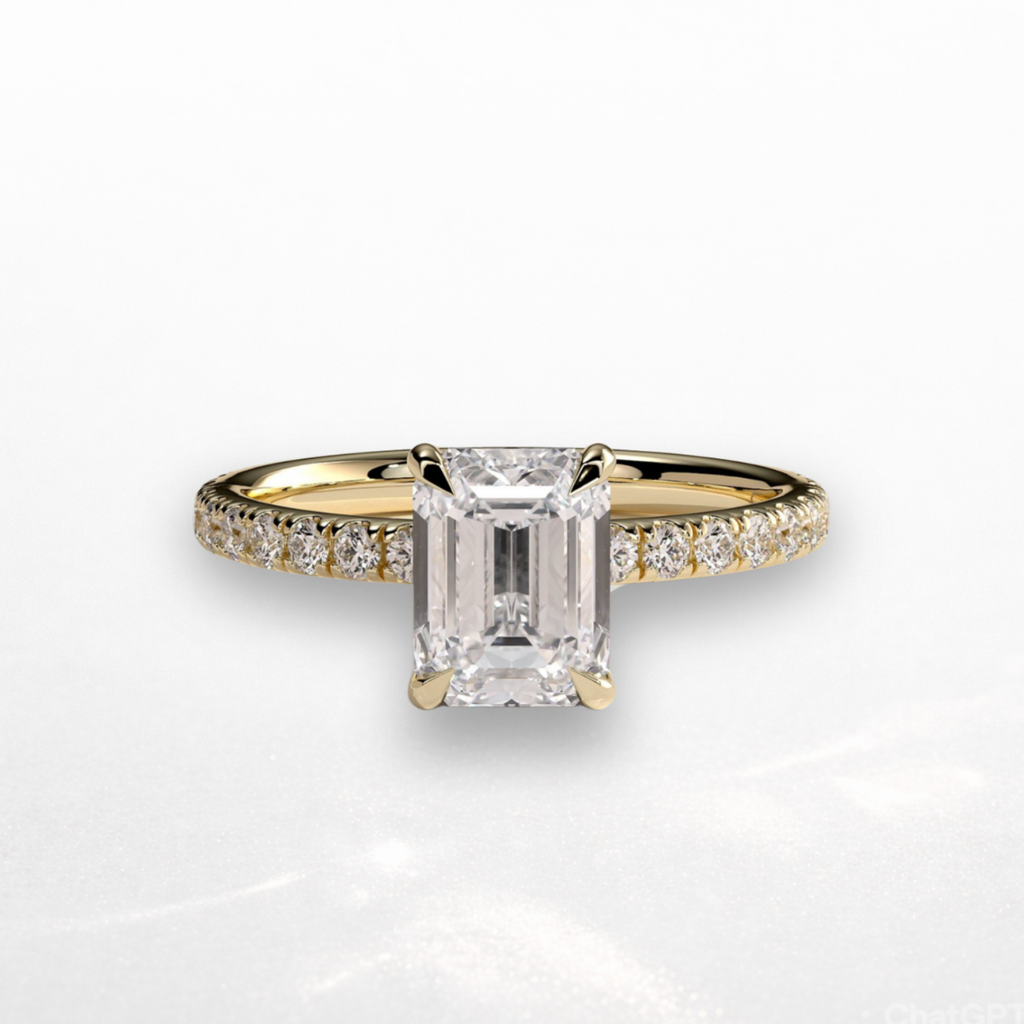 Emerald Pavé Solitaire Ring with Hidden Halo