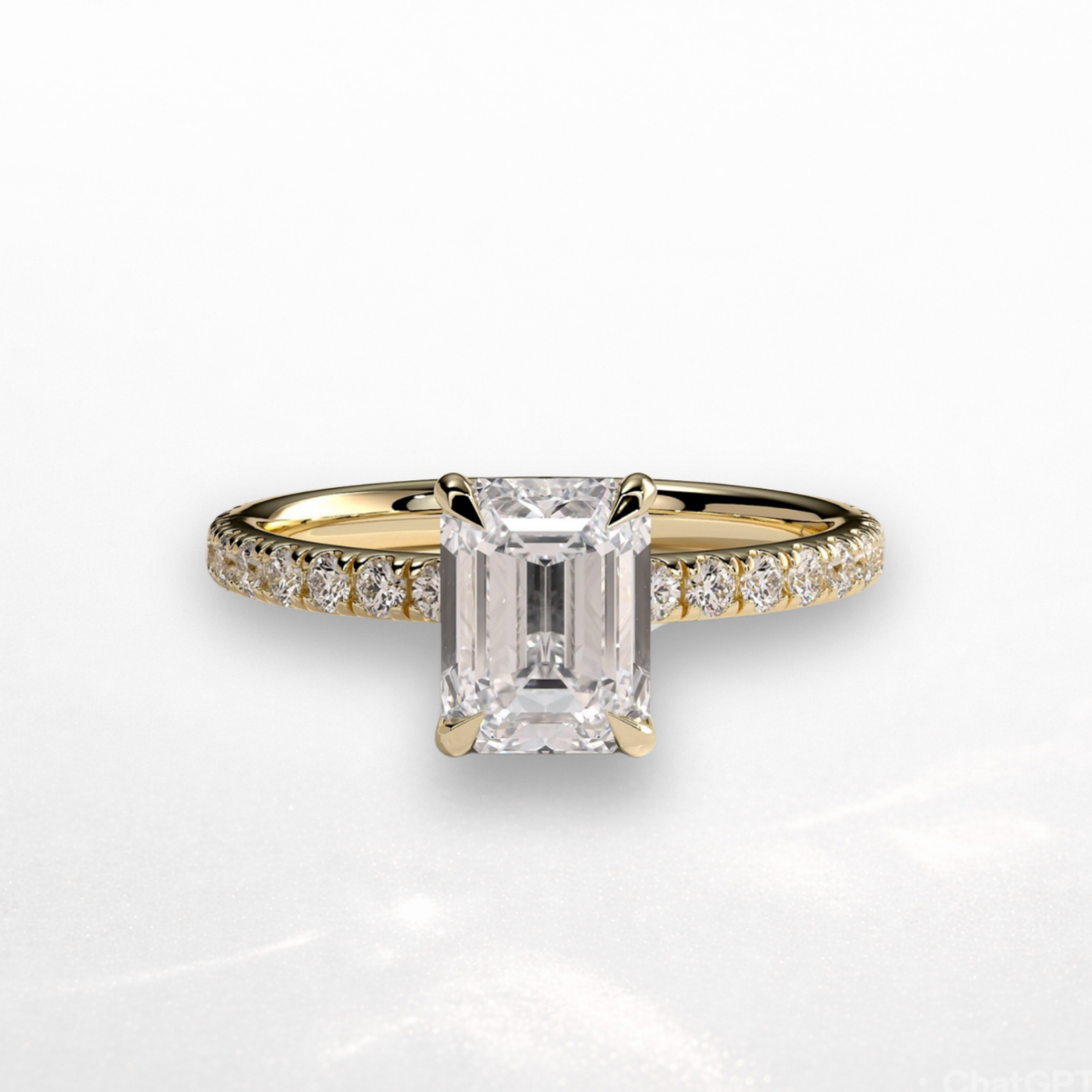 Emerald Pavé Solitaire Ring with Hidden Halo