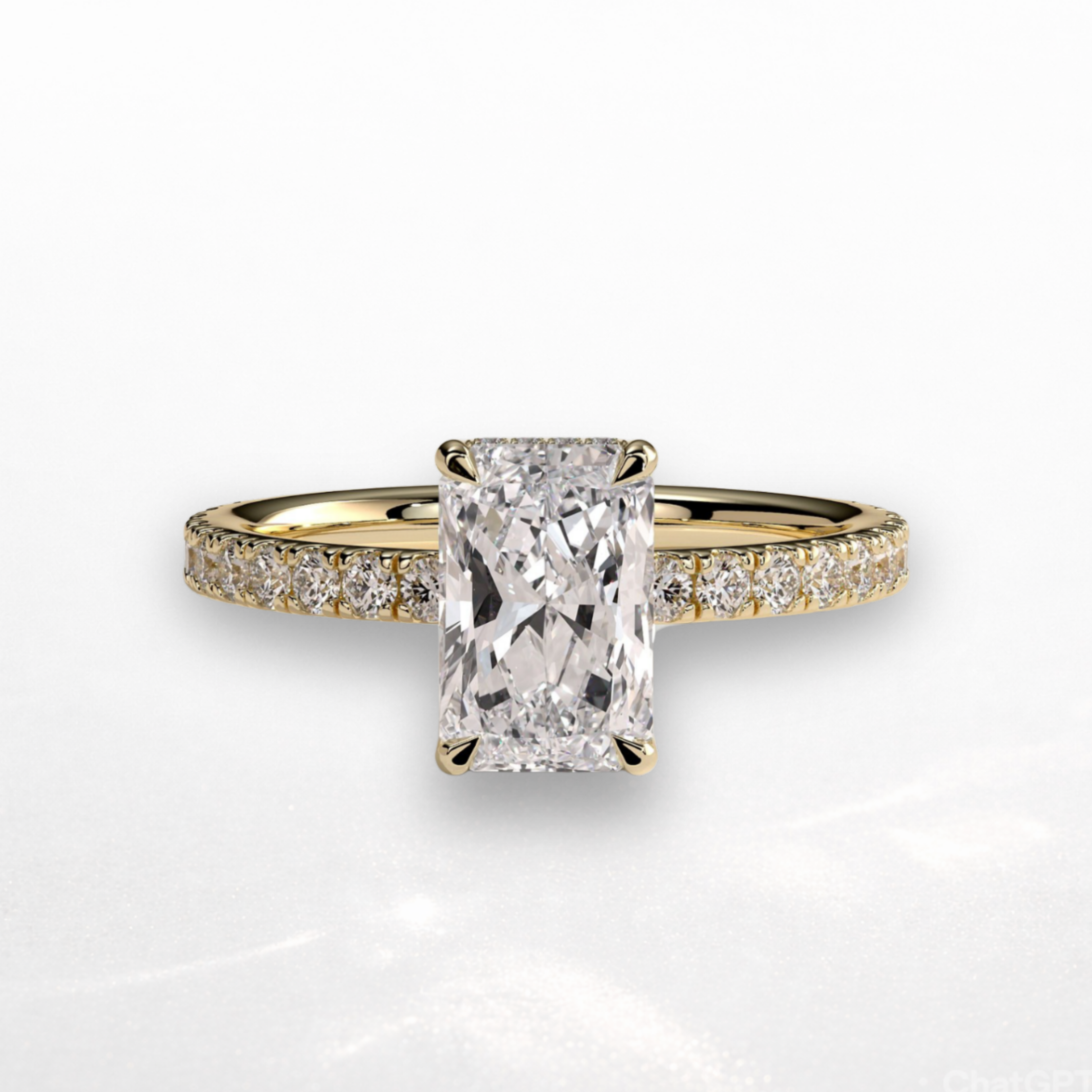 Radiant Pavé Solitaire Ring with Hidden Halo