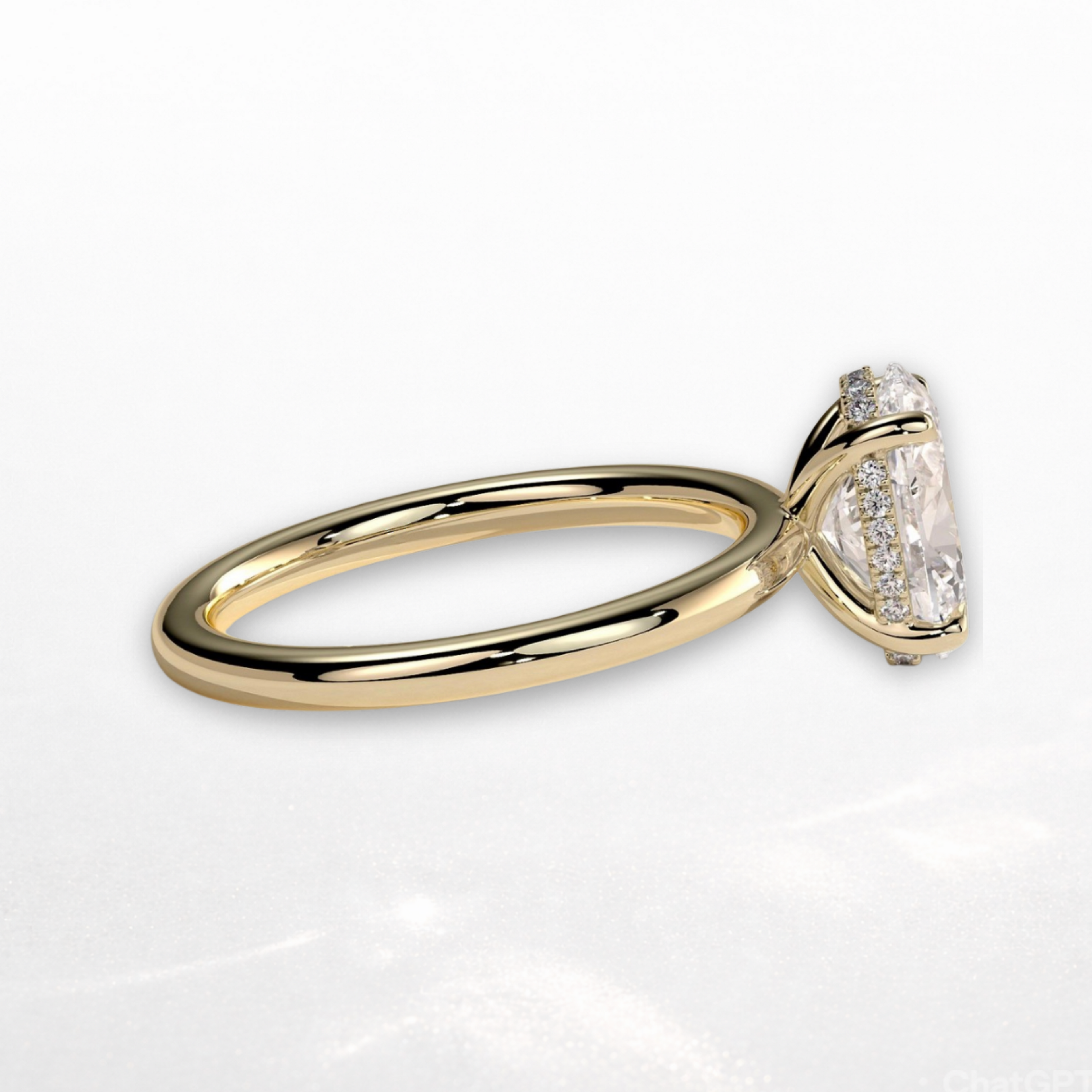 Oval Solitaire Ring with Hidden Halo