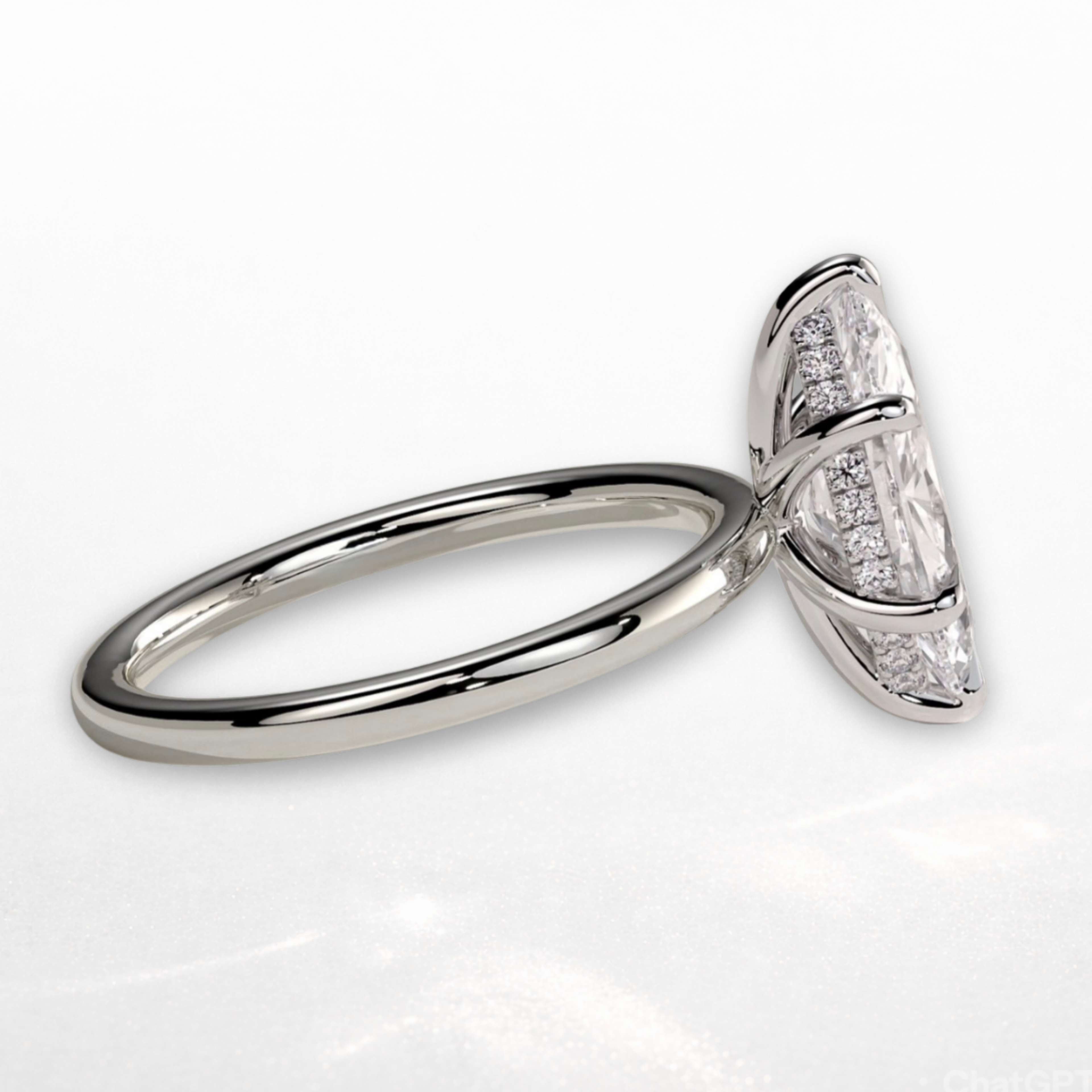 Marquise Solitaire Ring with Hidden Halo