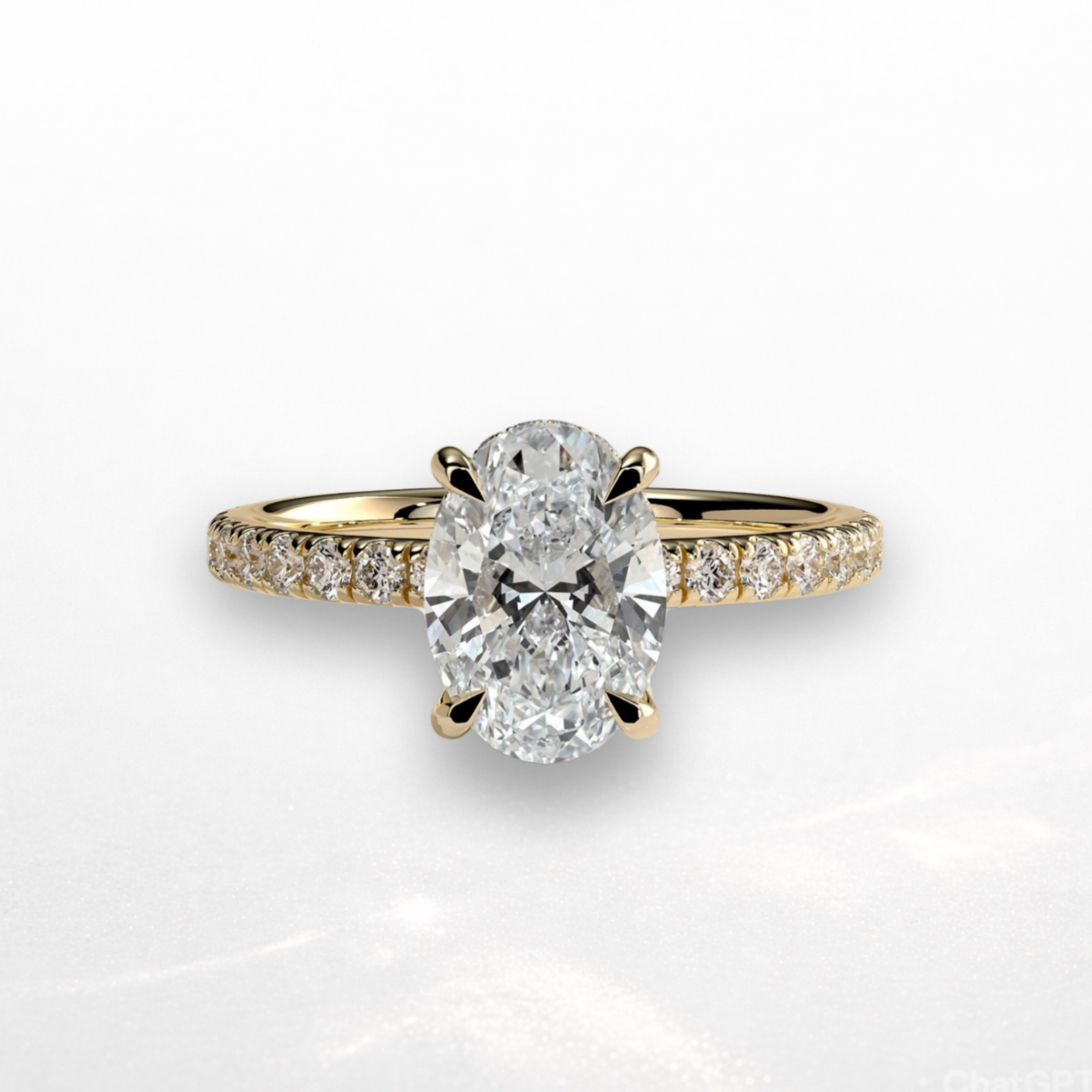 Oval Pavé Solitaire Ring with Hidden Halo