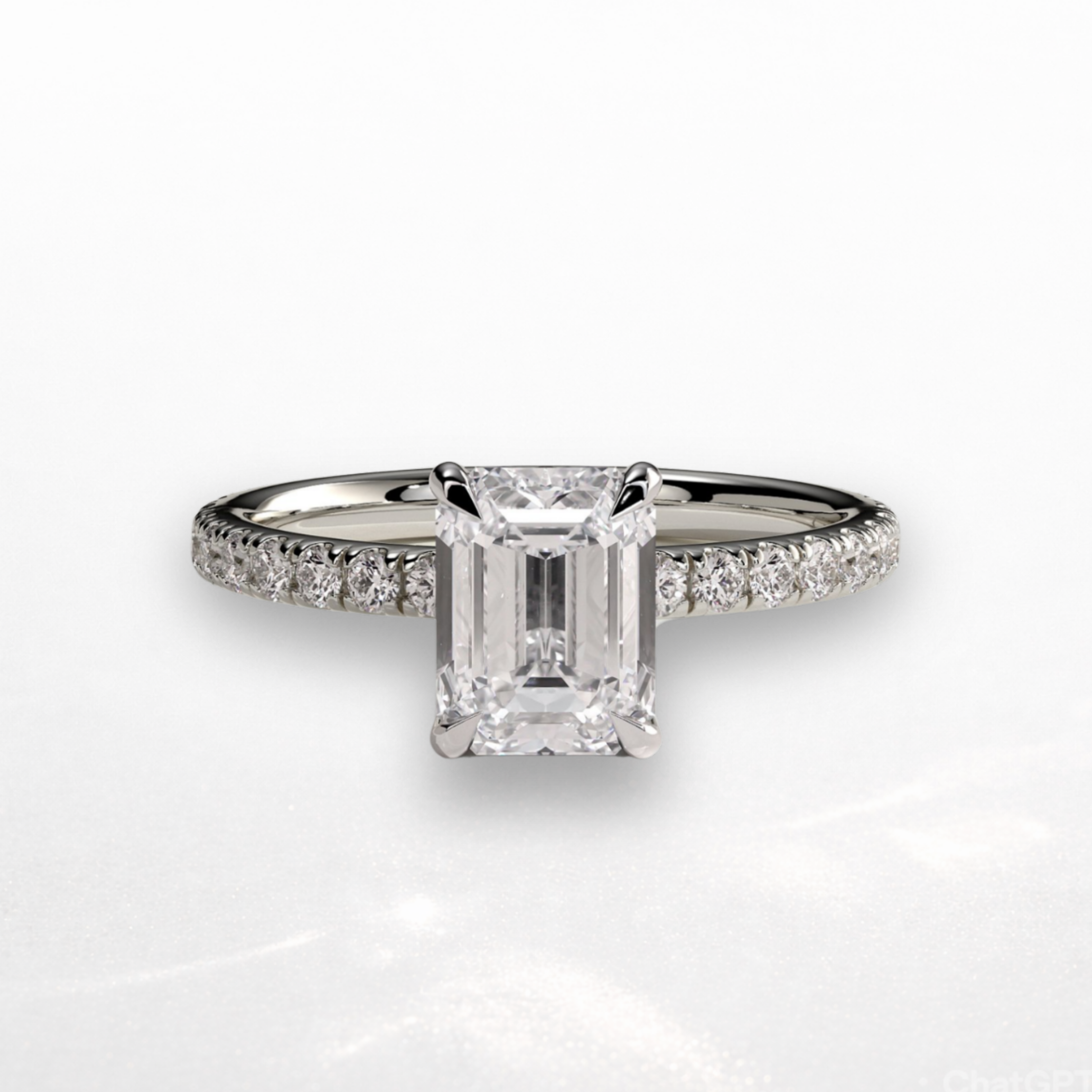 Emerald Pavé Solitaire Ring with Hidden Halo