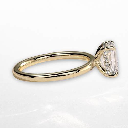 Elongated Cushion Solitaire Ring with Hidden Halo