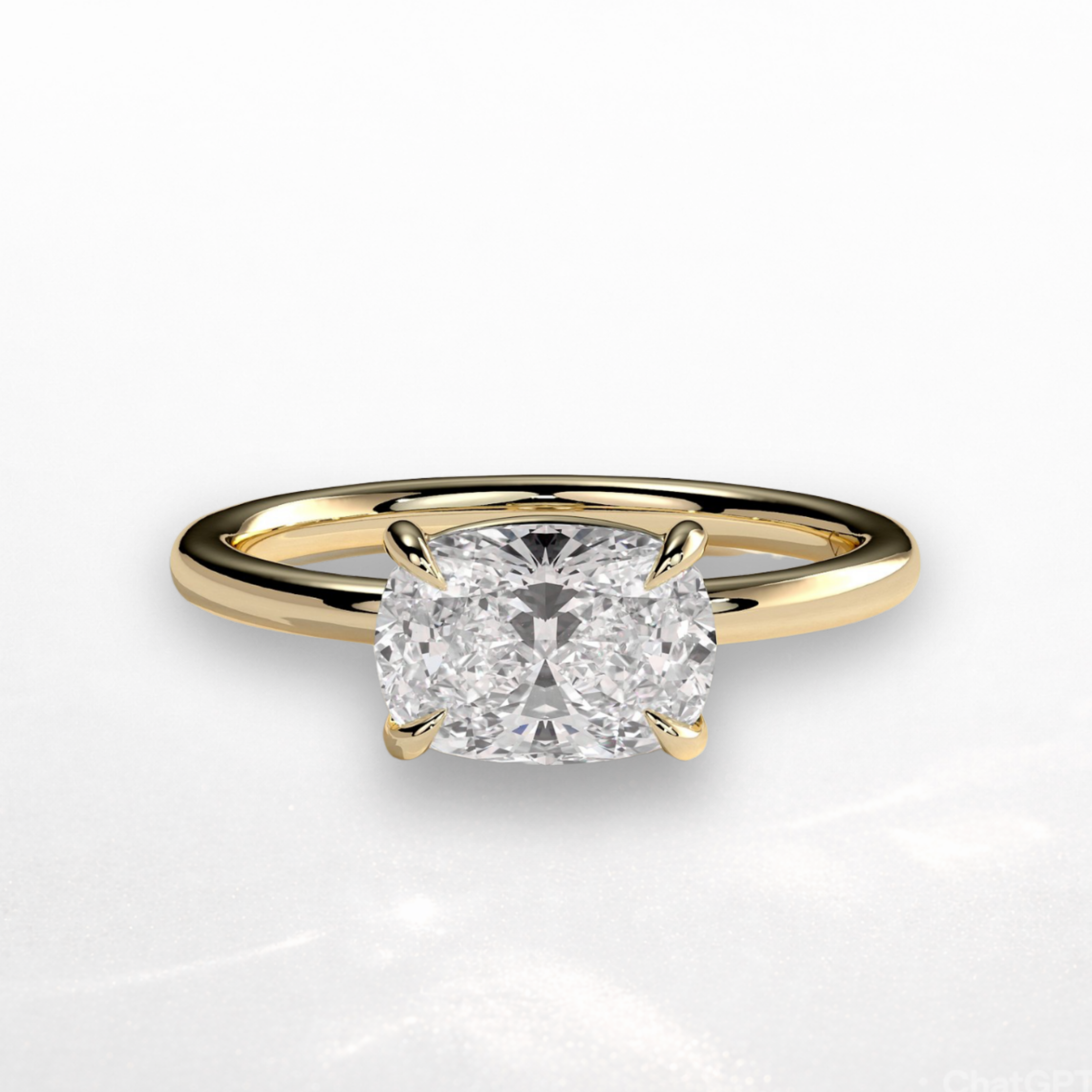Elongated Cushion East West Solitaire Ring