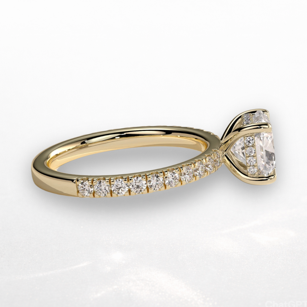 Cushion Pavé Solitaire Ring with Hidden Halo
