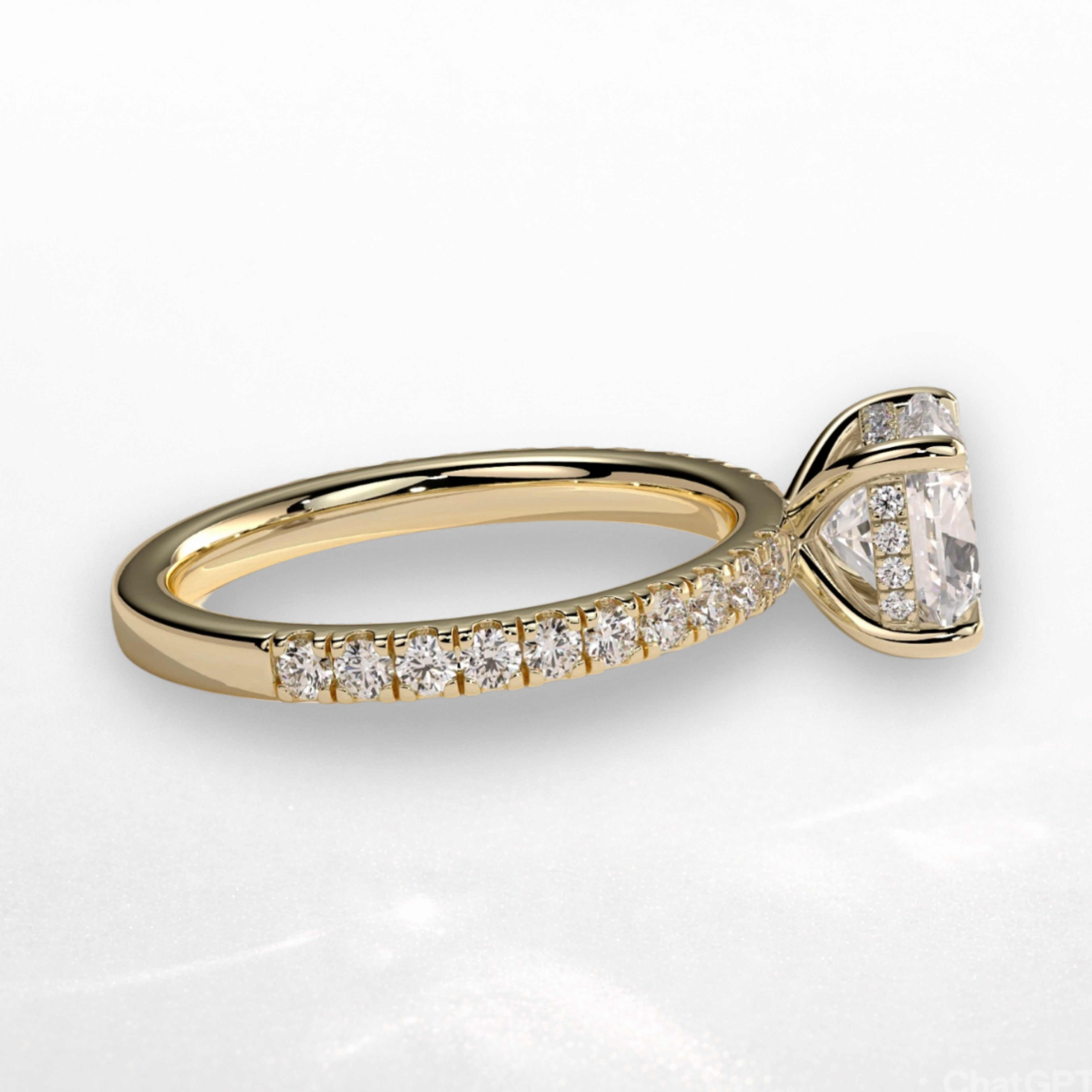 Cushion Pavé Solitaire Ring with Hidden Halo
